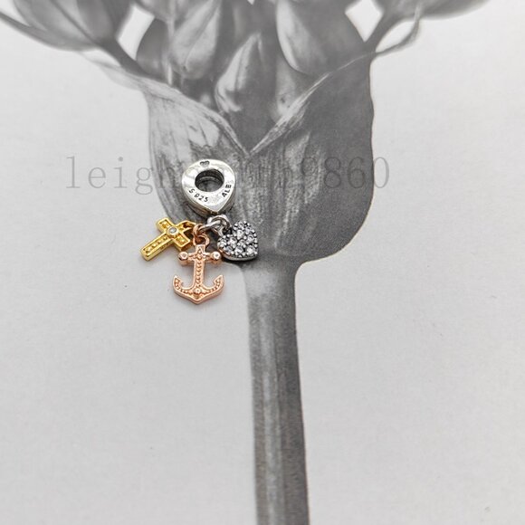 Pandora Triple-tone Cross, Heart, & Anchor Dangle Charm - Picture 5 of 5